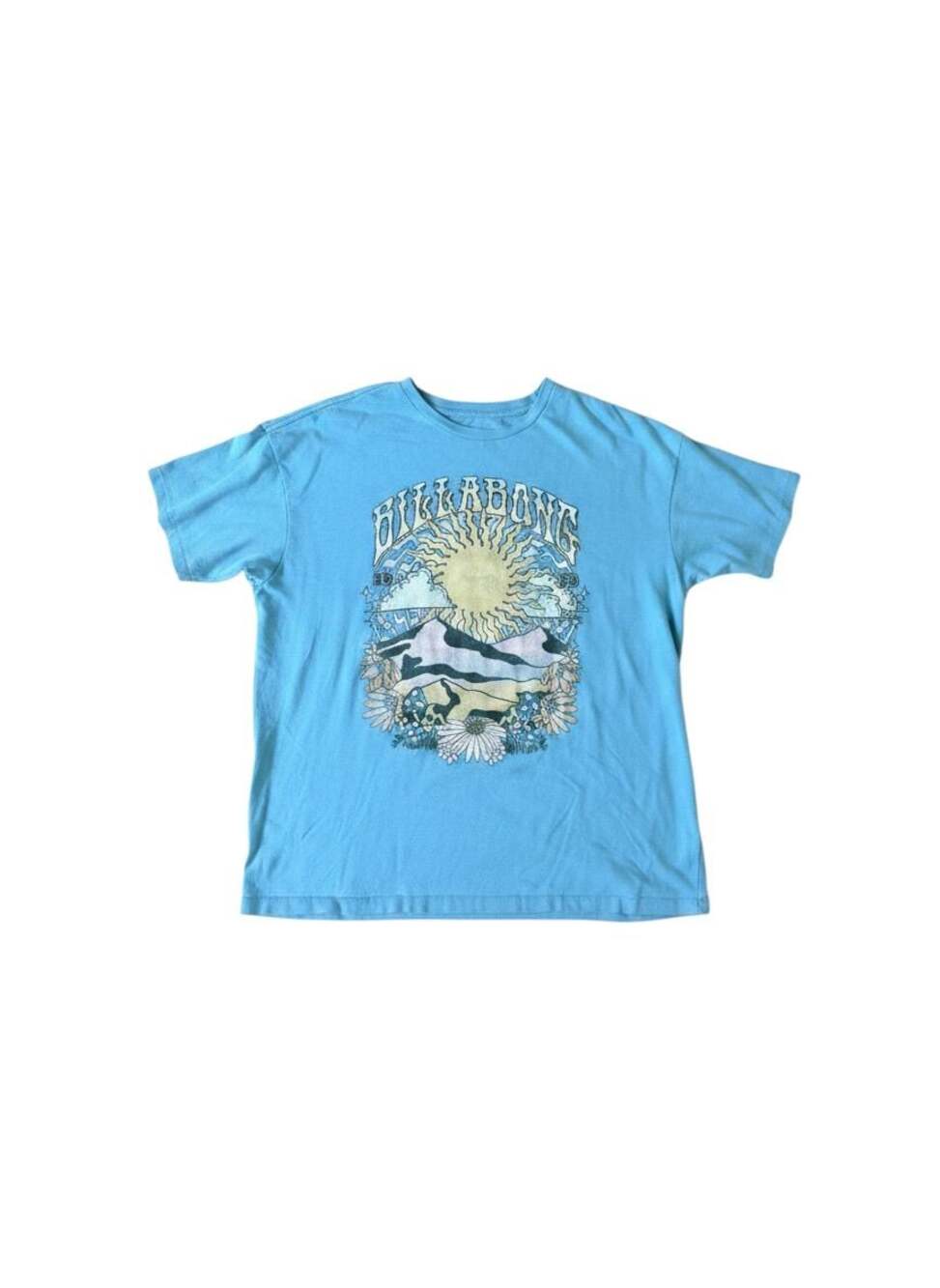 Billabong Graphic Sun and Mountain T-Shirt Blue Size Large